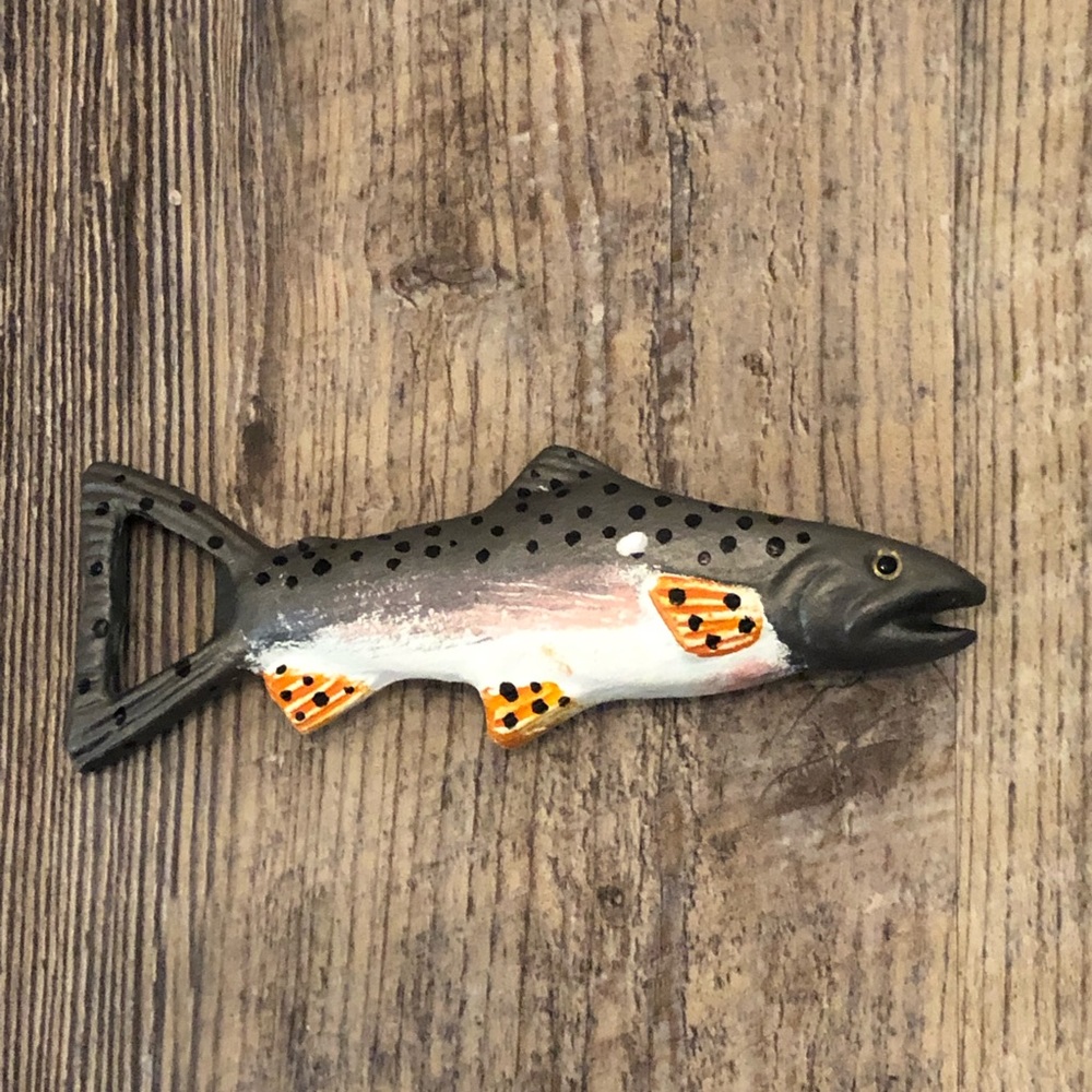 Man gear Up Stream Swimmer Bottle Opener cast iron EUC, great to take fishing